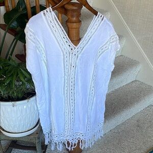 Raviya White Crochet Boho Fringe Cover-Up